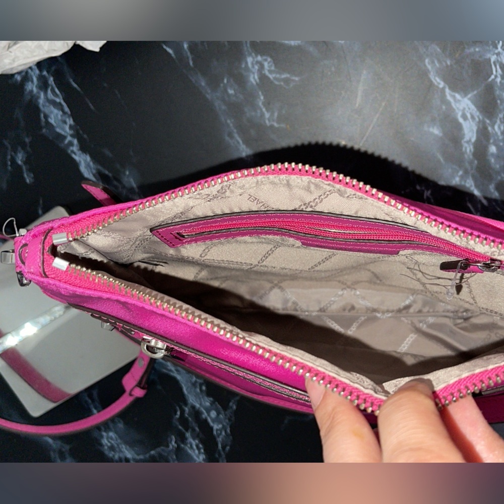 MICHAEL KORS Bag Jet Set Nylon Hot Pink Gabardine Messenger Crossbody AUTHENTIC - Picture 14 of 15